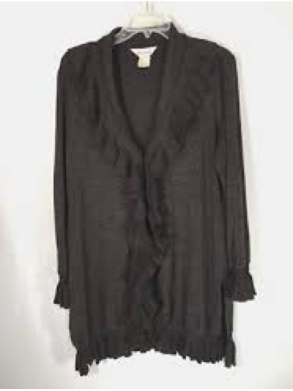 Misook Brown Ruffle Trim Knit Cardigan Sweater Size M